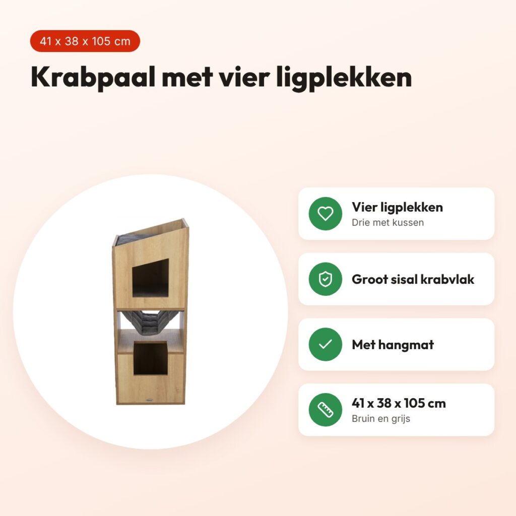 Trixie krabpaal Citystyle Cat Tower bruin/grijs 41 x 38 x 105 cm – voordelen