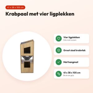 Trixie krabpaal Citystyle Cat Tower bruin/grijs 41 x 38 x 105 cm – voordelen