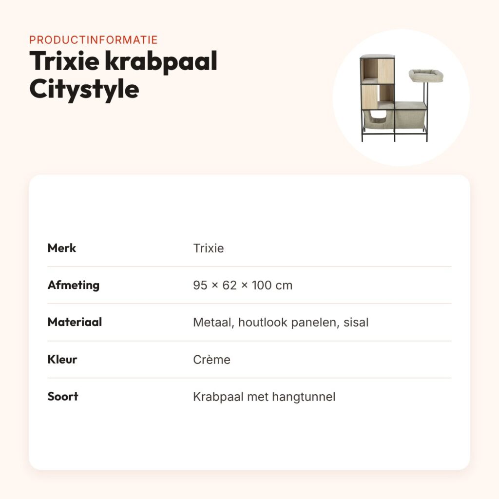 Trixie krabpaal Citystyle met metalen frame crème 95 x 62 x 100 cm – productinformatie