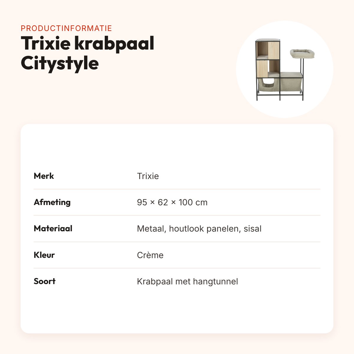 Trixie krabpaal Citystyle met metalen frame crème 95 x 62 x 100 cm – productinformatie