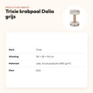 Trixie krabpaal Dalia grijs 36 x 36 x 54 cm – jute krabstam – productinformatie