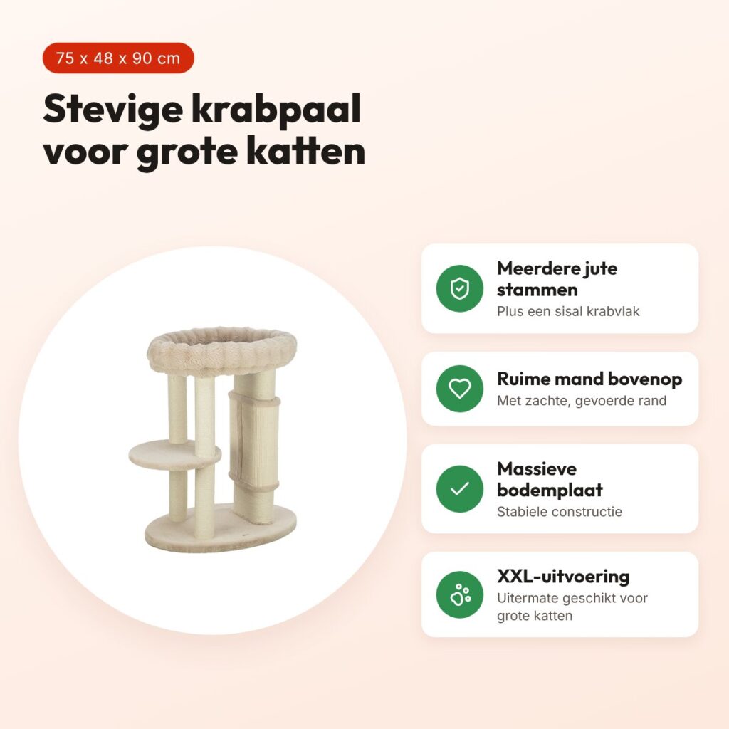 Trixie krabpaal Elli XXL crème 75 x 48 x 90 cm – voor grote katten – voordelen