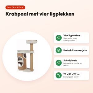 Trixie krabpaal Falco lichtgrijs/bruin 70 x 38 x 117 cm – 4 ligplekken – voordelen