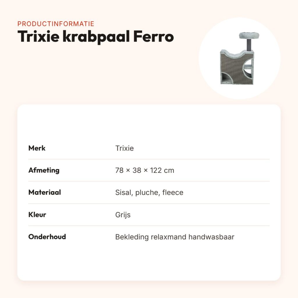 Trixie krabpaal Ferro grijs 78 x 38 x 122 cm – hangmat en relaxmand – productinformatie