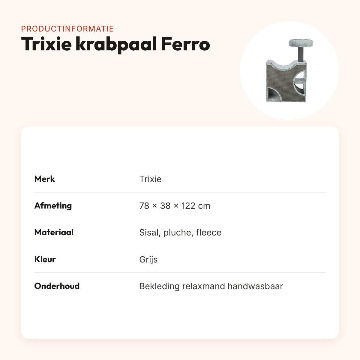 Trixie krabpaal Ferro grijs 78 x 38 x 122 cm – hangmat en relaxmand – productinformatie