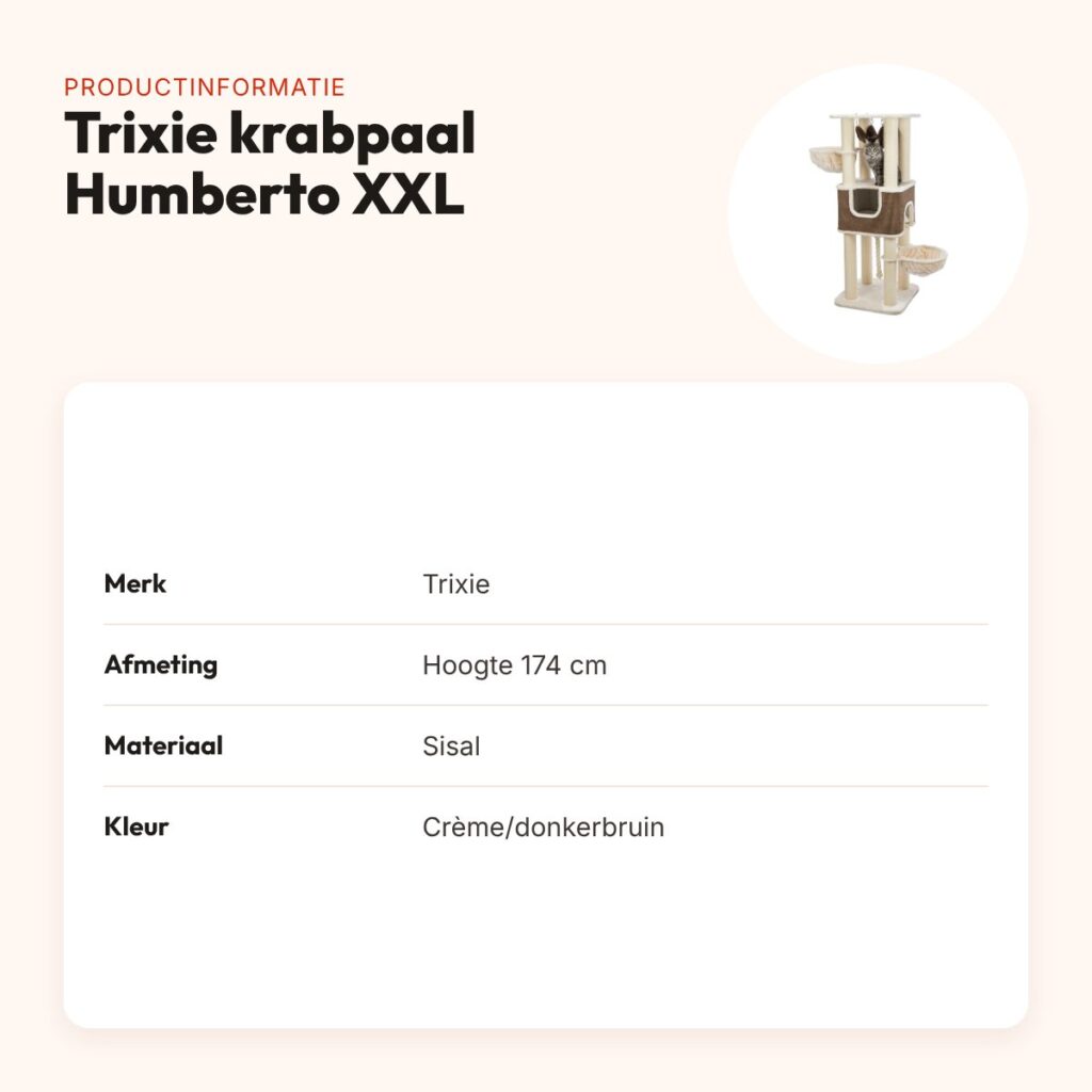 Trixie krabpaal Humberto XXL crème/donkerbruin 174 cm – schuilplaats – productinformatie