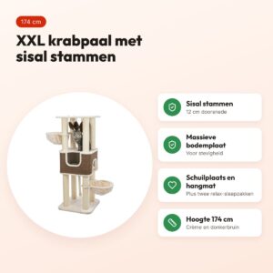 Trixie krabpaal Humberto XXL crème/donkerbruin 174 cm – schuilplaats – voordelen