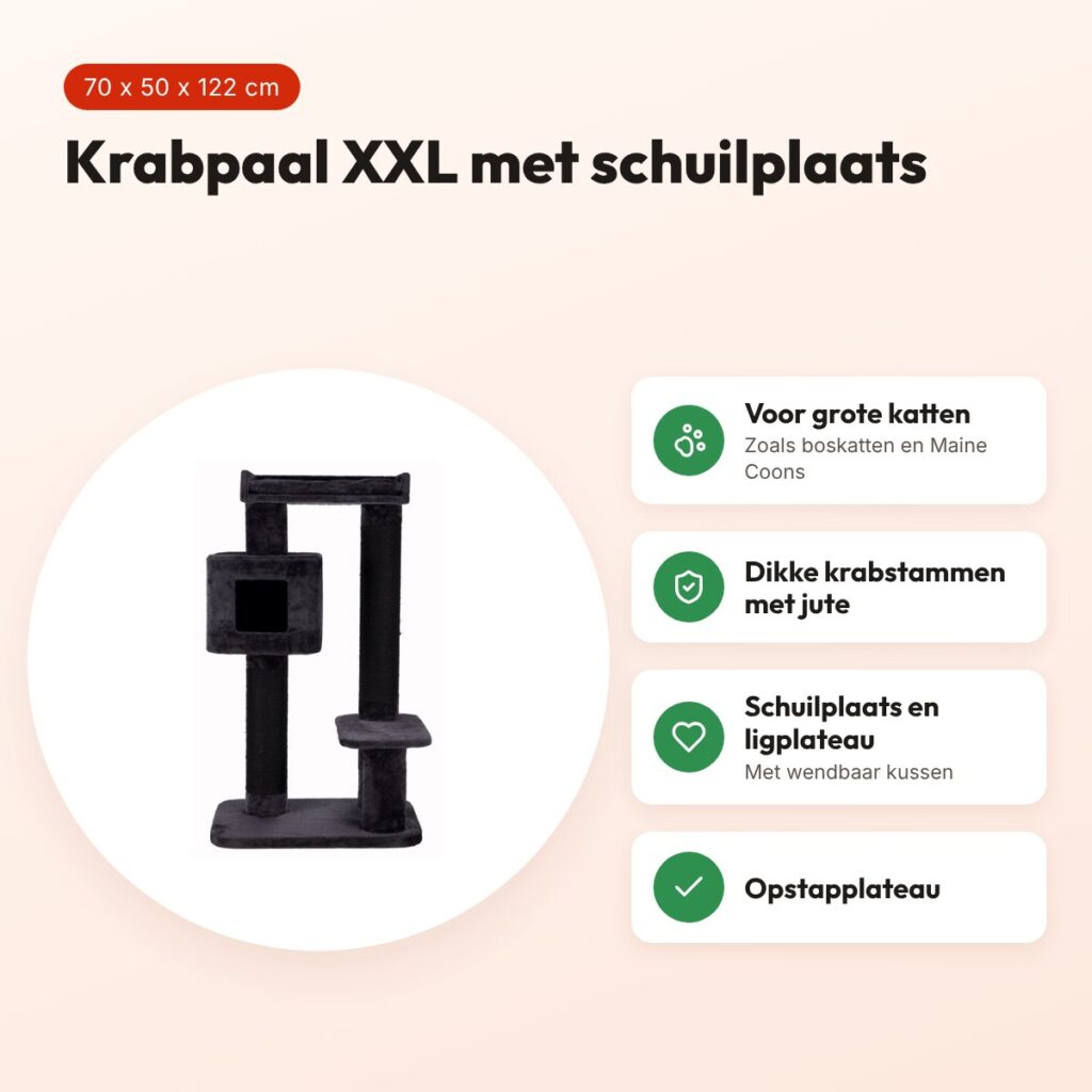 Trixie krabpaal Izan antraciet 70 x 50 x 122 cm – XXL met schuilplaats – voordelen