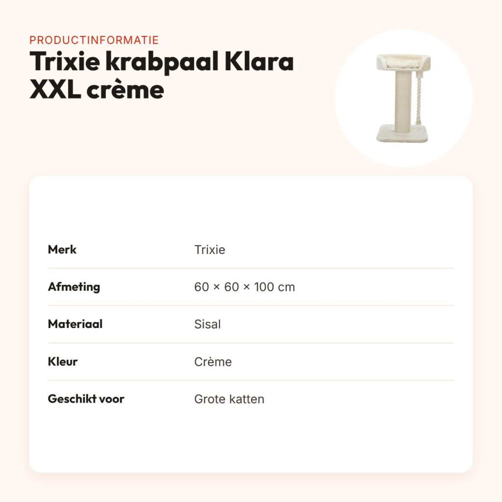 Trixie krabpaal Klara XXL crème 60 x 60 x 100 cm – voor grote katten – productinformatie