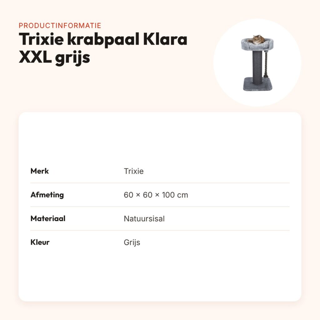 Trixie krabpaal Klara XXL grijs 60 x 60 x 100 cm – natuursisal – productinformatie