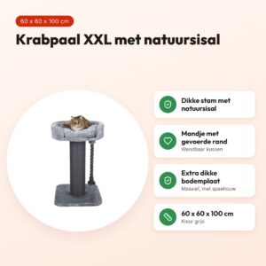 Trixie krabpaal Klara XXL grijs 60 x 60 x 100 cm – natuursisal – voordelen