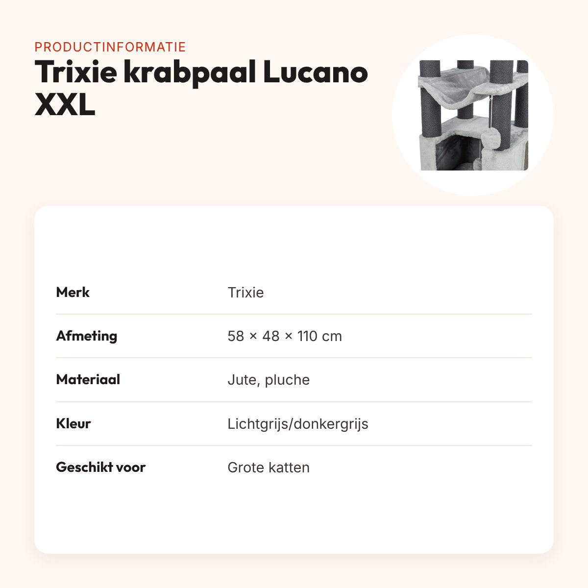 Trixie krabpaal Lucano XXL lichtgrijs/donkergrijs 58 x 48 x 110 cm – productinformatie