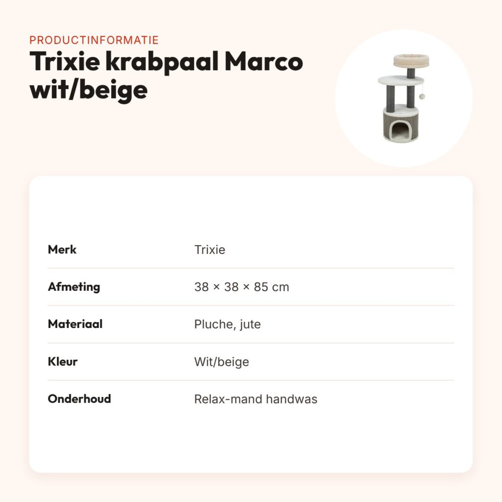 Trixie krabpaal Marco wit/beige 38 x 38 x 85 cm – vier verdiepingen – productinformatie