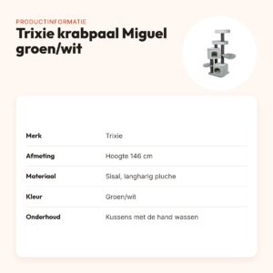 Trixie krabpaal Miguel groen/wit 146 cm – met hangmat – productinformatie