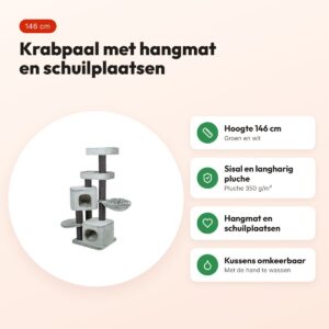 Trixie krabpaal Miguel groen/wit 146 cm – met hangmat – voordelen