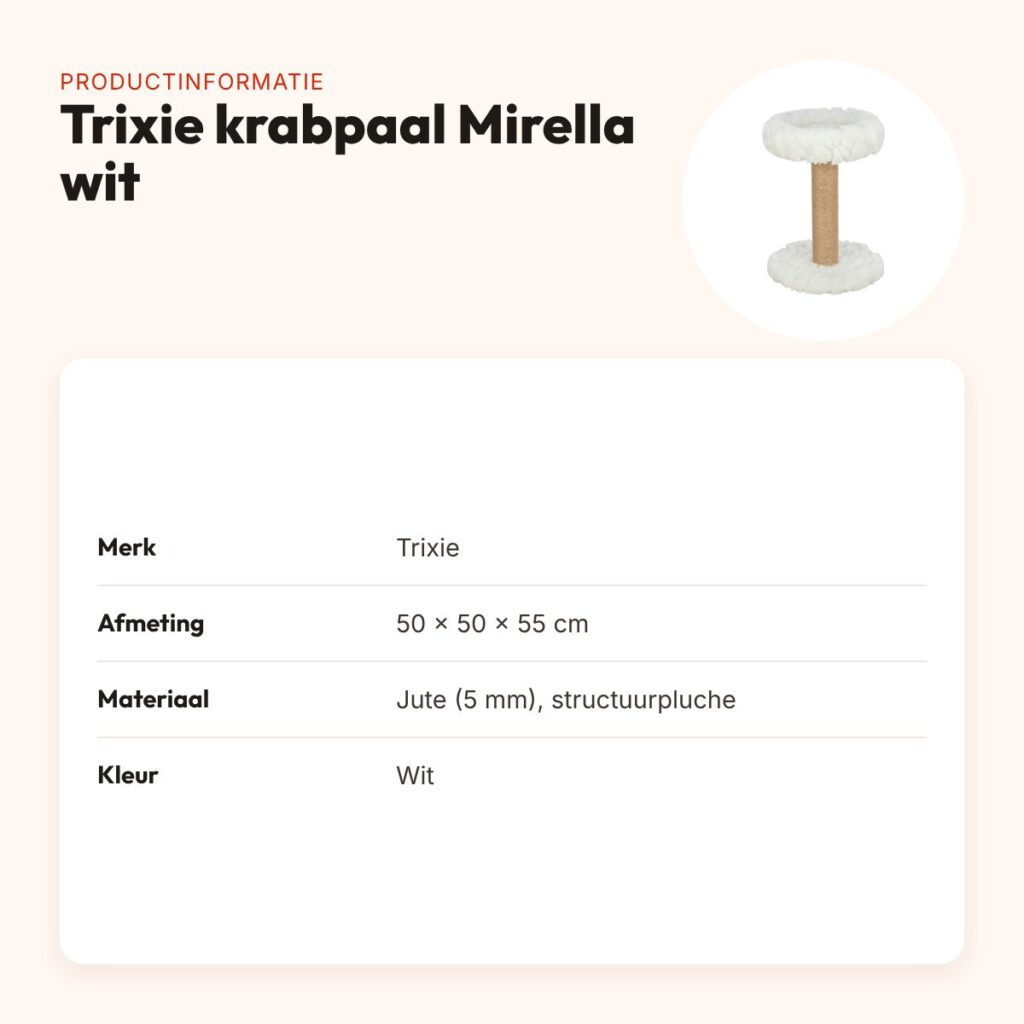 Trixie krabpaal Mirella wit 50 x 50 x 55 cm – jute kraboppervlak – productinformatie