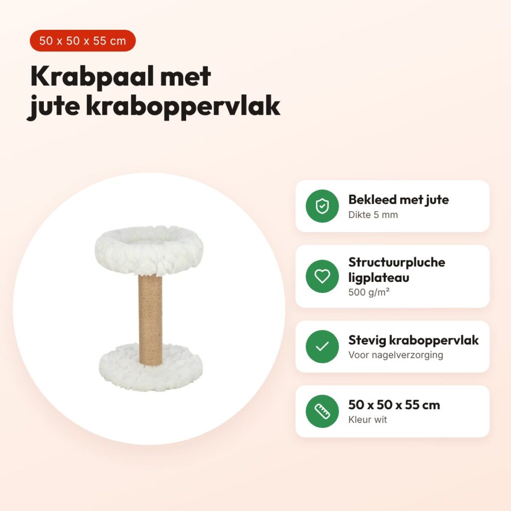 Trixie krabpaal Mirella wit 50 x 50 x 55 cm – jute kraboppervlak – voordelen
