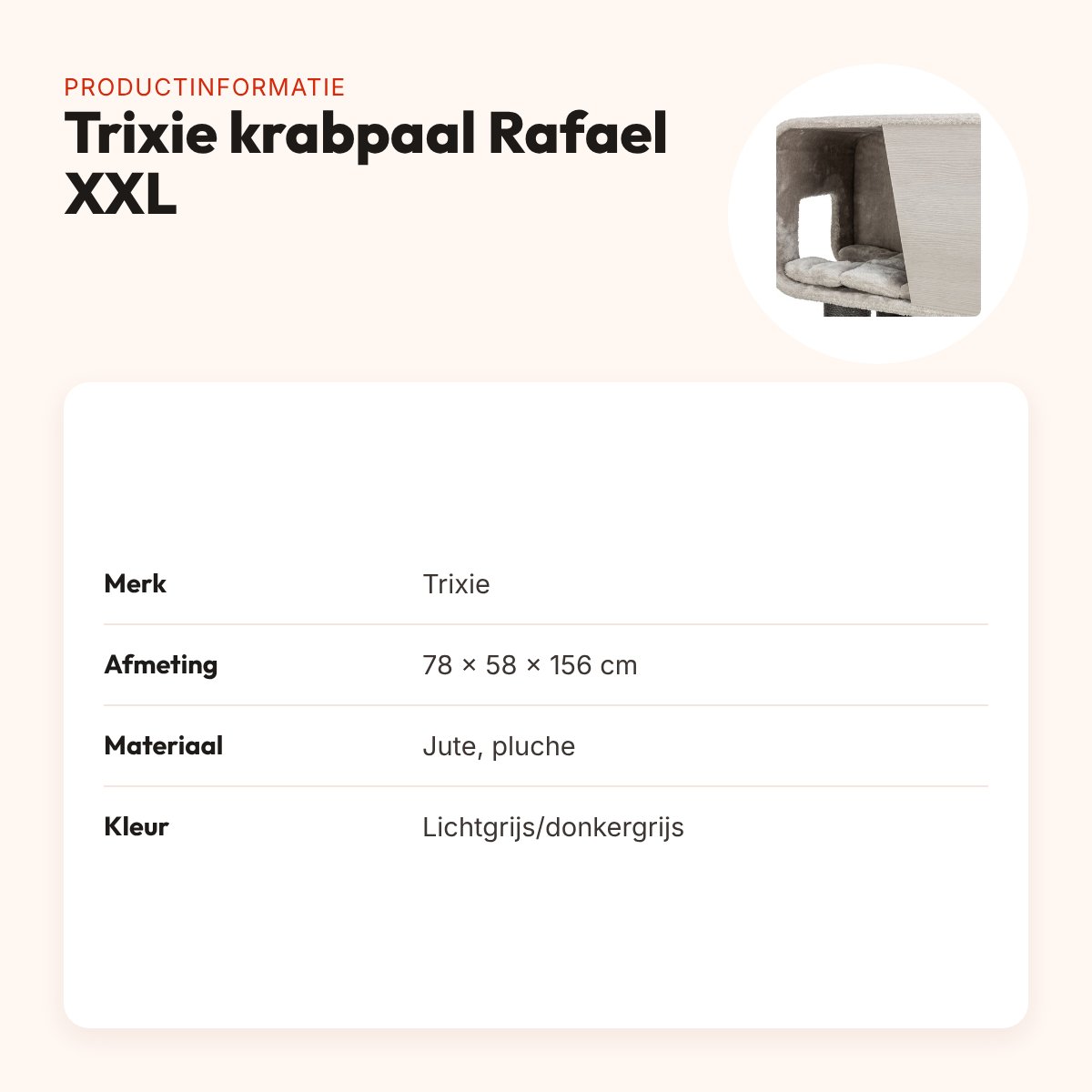 Trixie krabpaal Rafael XXL lichtgrijs/donkergrijs 78 x 58 x 156 cm – productinformatie