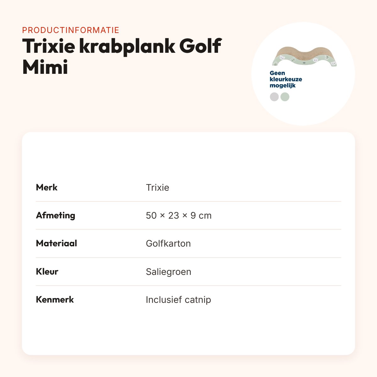 Trixie krabplank Golf Mimi saliegroen 50 x 23 x 9 cm – karton met catnip – productinformatie