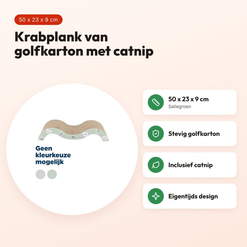 Trixie krabplank Golf Mimi saliegroen 50 x 23 x 9 cm – karton met catnip – voordelen
