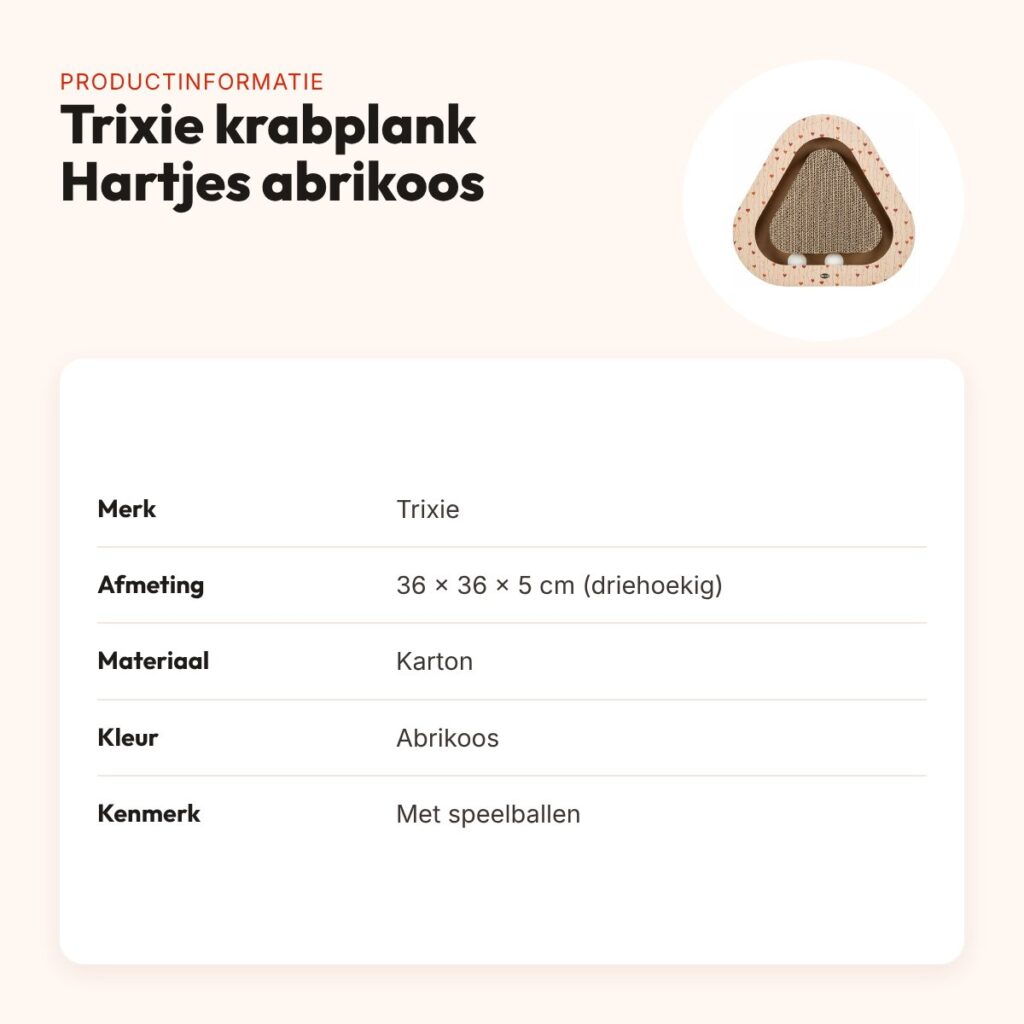 Trixie krabplank Hartjes met ballen abrikoos driehoekig 36 x 36 x 5 cm – productinformatie