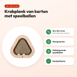 Trixie krabplank Hartjes met ballen abrikoos driehoekig 36 x 36 x 5 cm – voordelen