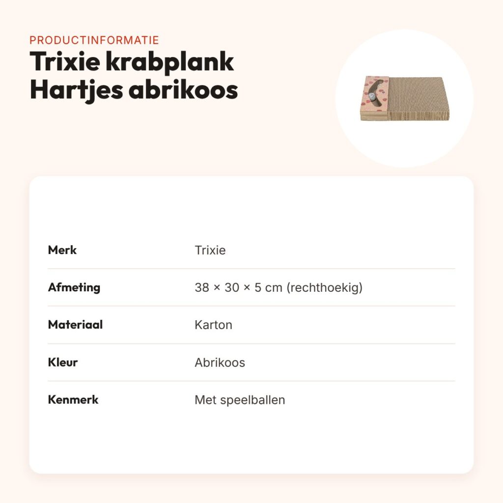 Trixie krabplank Hartjes met ballen abrikoos rechthoekig 38 x 30 x 5 cm – productinformatie