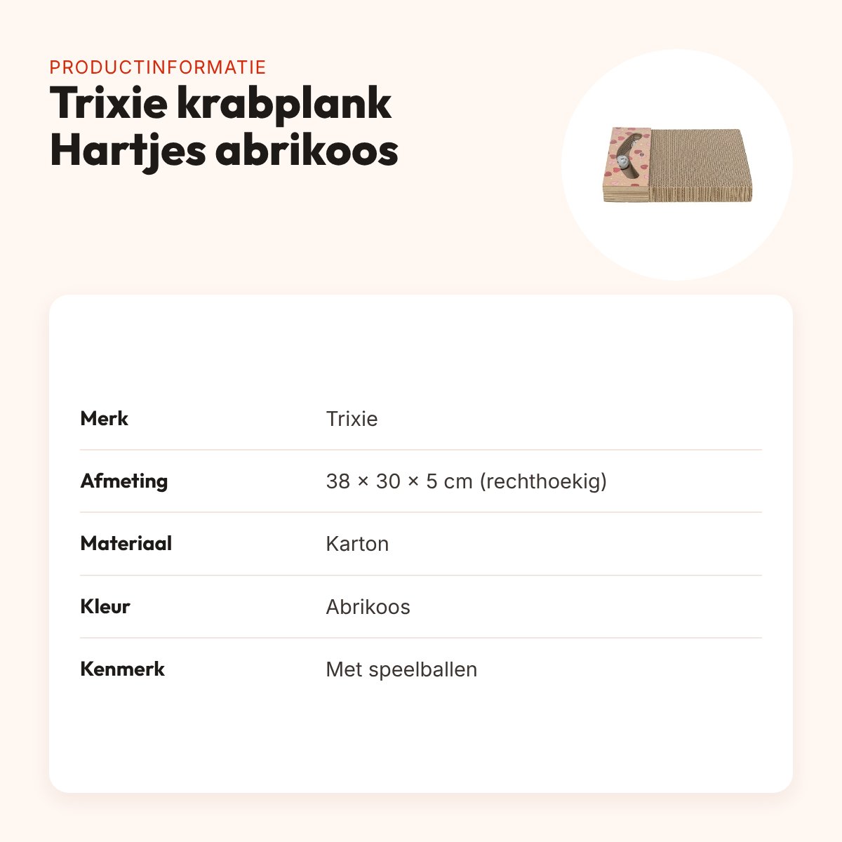 Trixie krabplank Hartjes met ballen abrikoos rechthoekig 38 x 30 x 5 cm – productinformatie