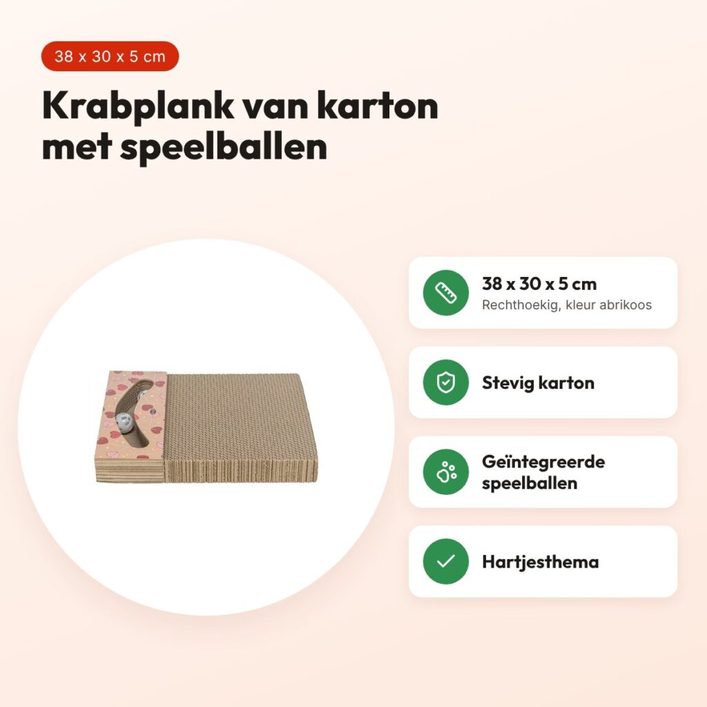Trixie krabplank Hartjes met ballen abrikoos rechthoekig 38 x 30 x 5 cm – voordelen