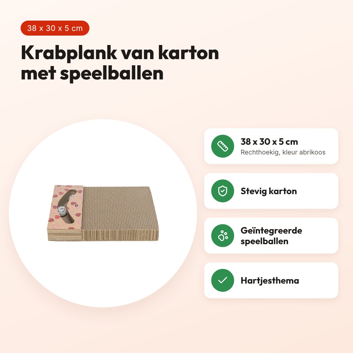 Trixie krabplank Hartjes met ballen abrikoos rechthoekig 38 x 30 x 5 cm – voordelen