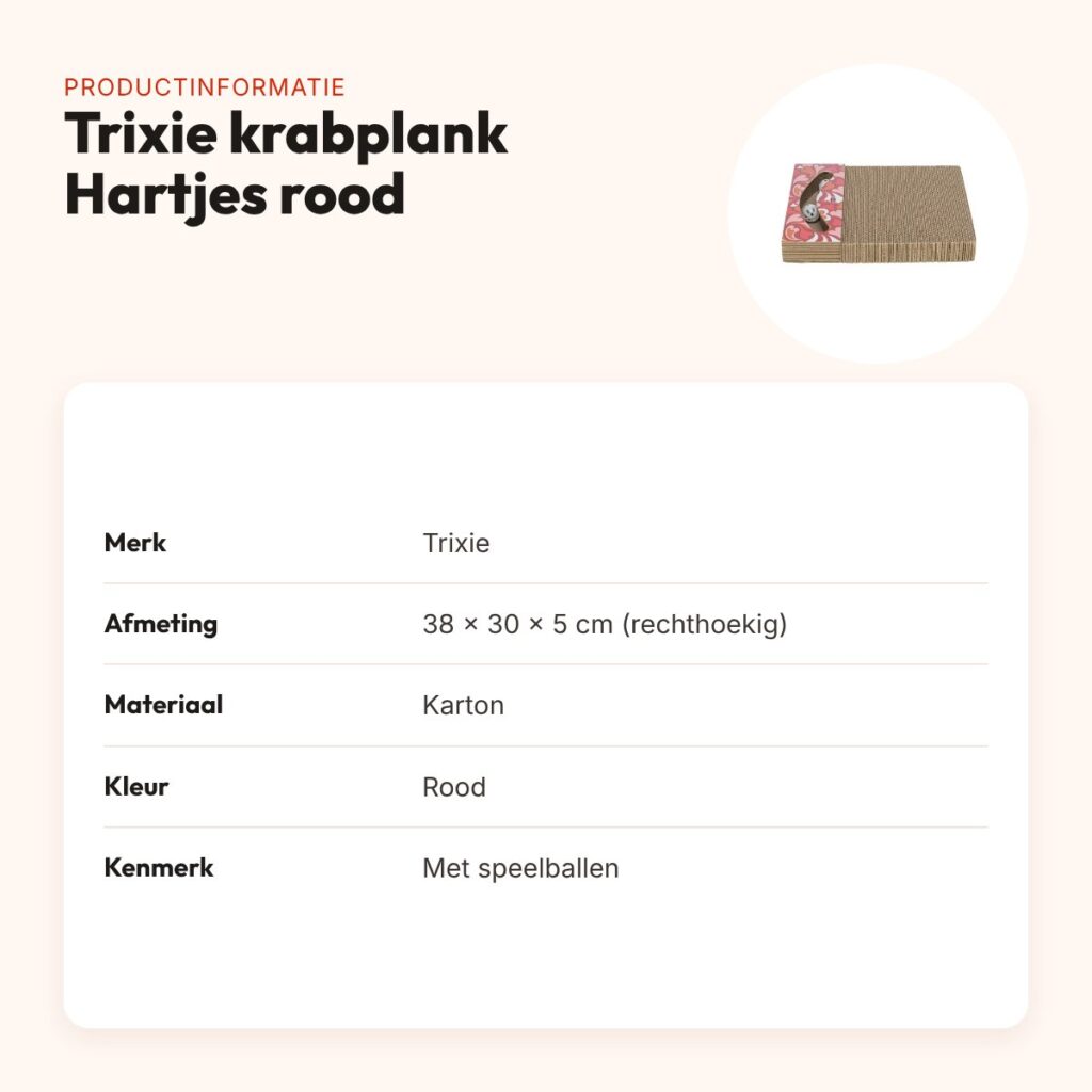 Trixie krabplank Hartjes met ballen rood rechthoekig 38 x 30 x 5 cm – productinformatie