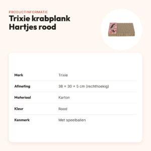 Trixie krabplank Hartjes met ballen rood rechthoekig 38 x 30 x 5 cm – productinformatie