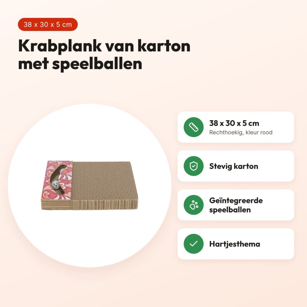 Trixie krabplank Hartjes met ballen rood rechthoekig 38 x 30 x 5 cm – voordelen