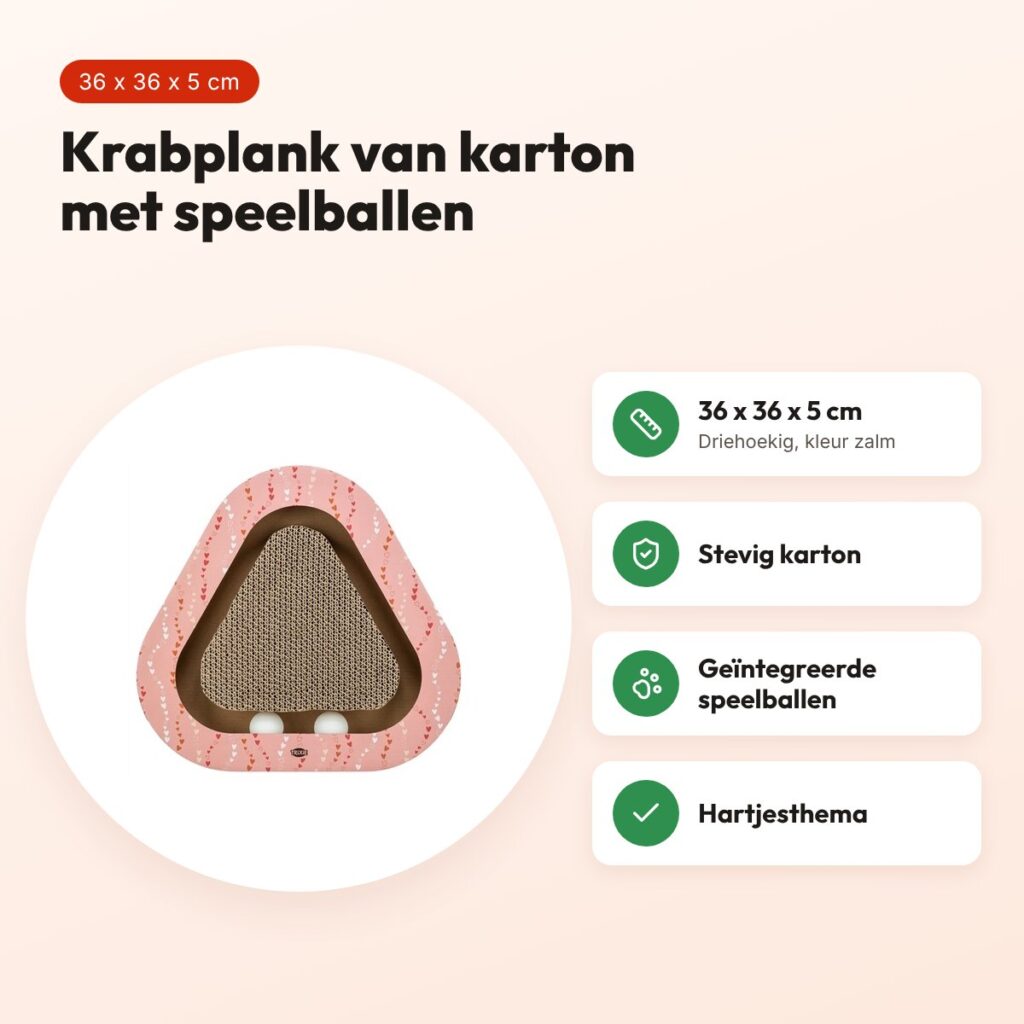 Trixie krabplank Hartjes met ballen zalm driehoekig 36 x 36 x 5 cm – voordelen