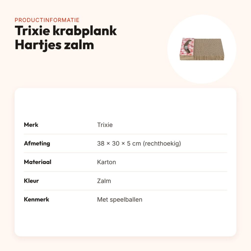 Trixie krabplank Hartjes met ballen zalm rechthoekig 38 x 30 x 5 cm – productinformatie