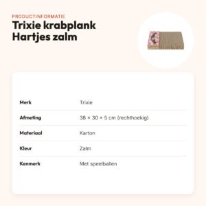 Trixie krabplank Hartjes met ballen zalm rechthoekig 38 x 30 x 5 cm – productinformatie