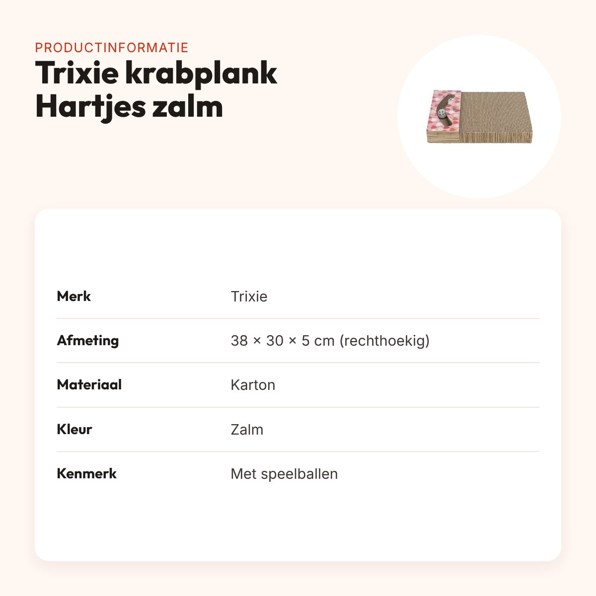 Trixie krabplank Hartjes met ballen zalm rechthoekig 38 x 30 x 5 cm – productinformatie