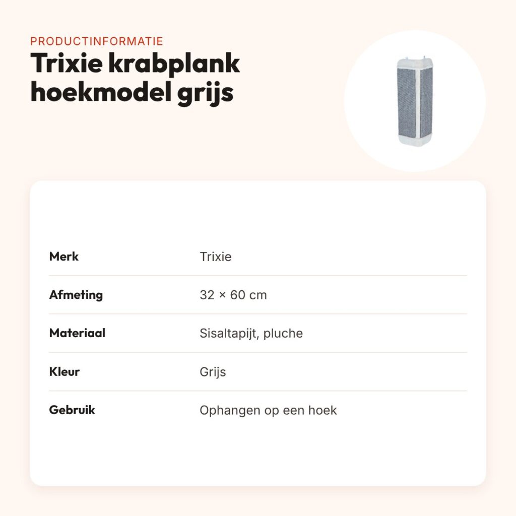 Trixie krabplank hoekmodel grijs 32 x 60 cm – sisal, ophangbaar – productinformatie