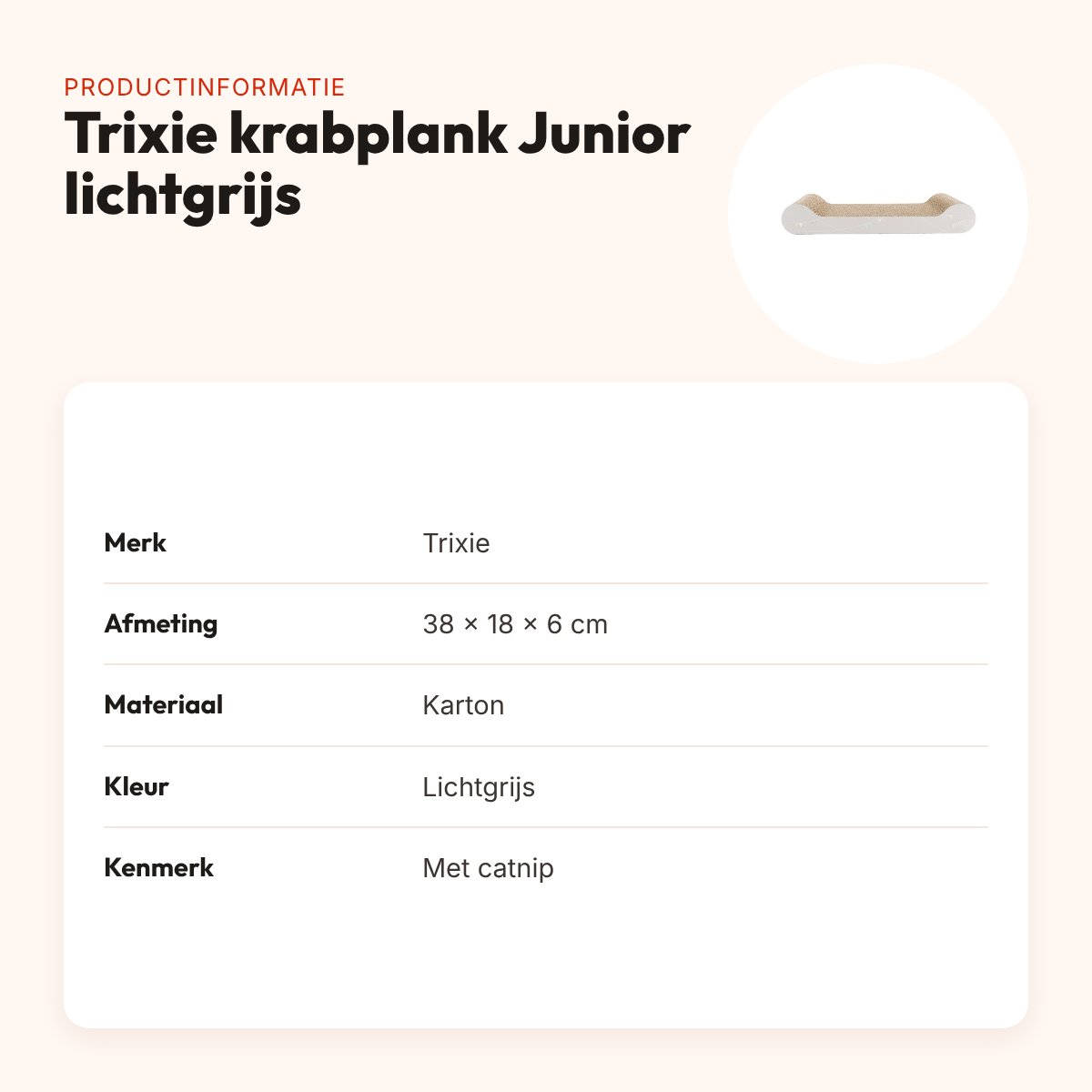 Trixie krabplank Junior lichtgrijs 38 x 18 x 6 cm – karton met catnip – productinformatie