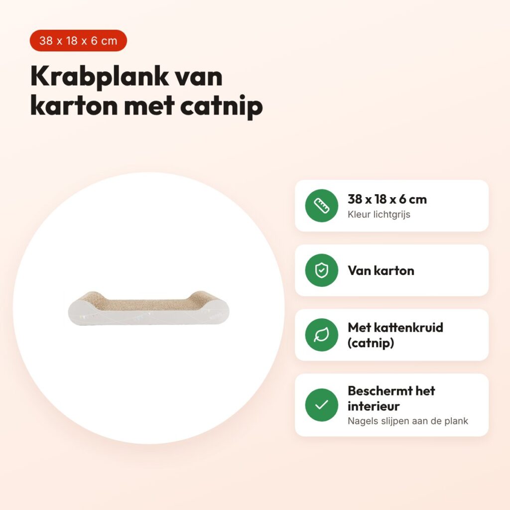 Trixie krabplank Junior lichtgrijs 38 x 18 x 6 cm – karton met catnip – voordelen