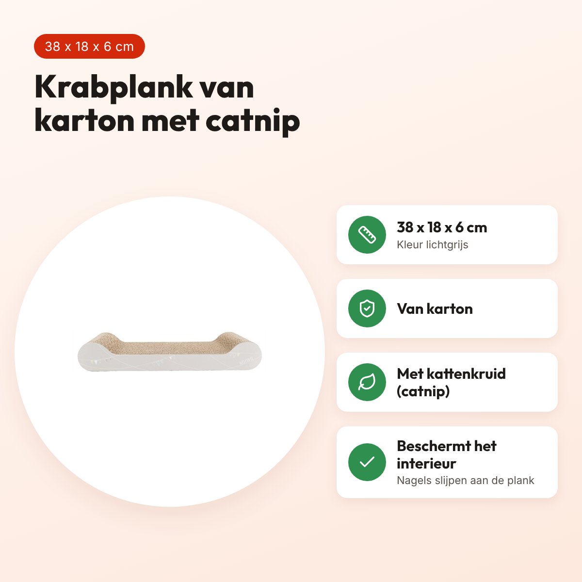 Trixie krabplank Junior lichtgrijs 38 x 18 x 6 cm – karton met catnip – voordelen