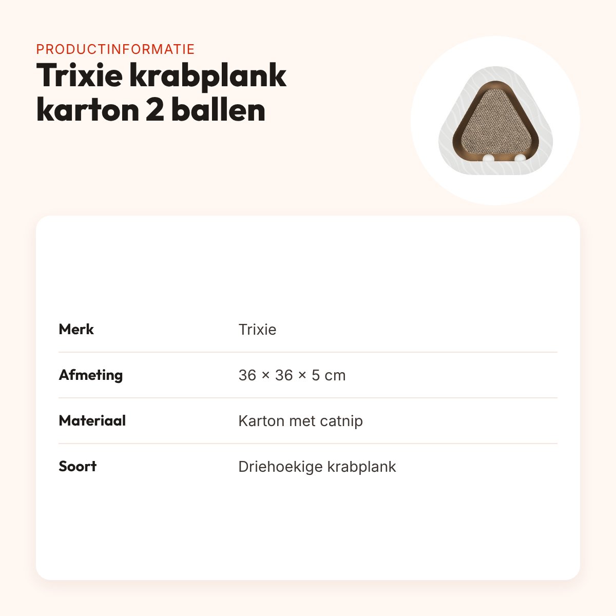 Trixie krabplank karton met 2 ballen 36 x 36 x 5 cm – driehoekig – productinformatie