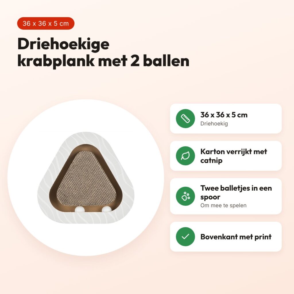 Trixie krabplank karton met 2 ballen 36 x 36 x 5 cm – driehoekig – voordelen