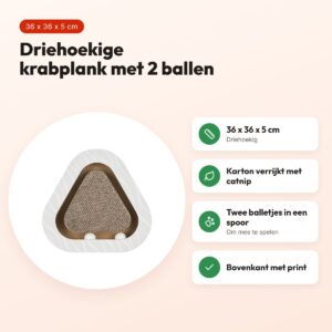 Trixie krabplank karton met 2 ballen 36 x 36 x 5 cm – driehoekig – voordelen