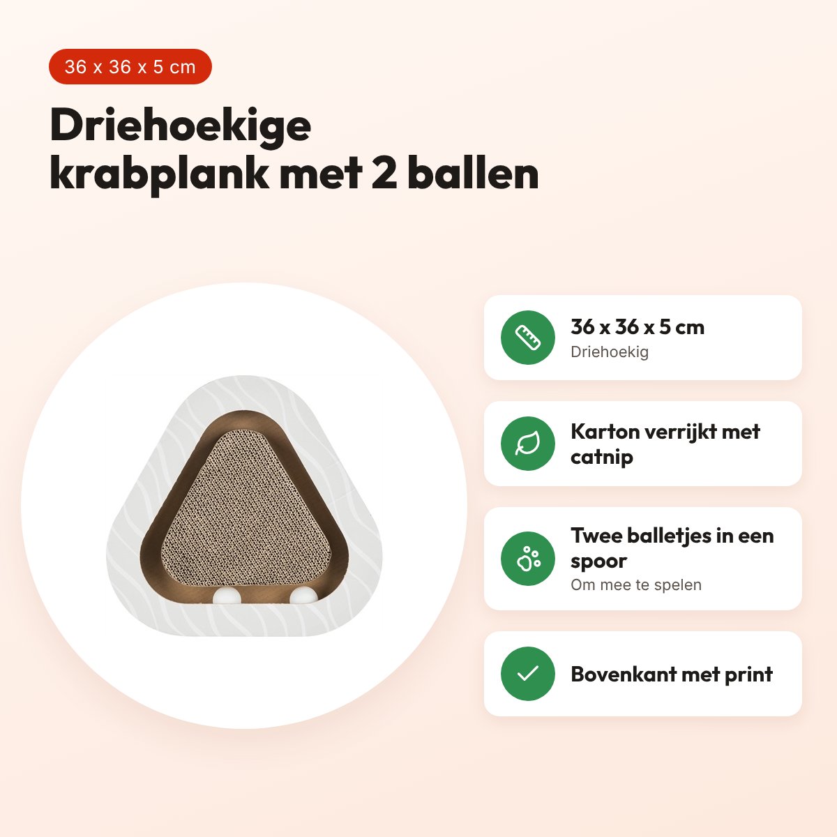 Trixie krabplank karton met 2 ballen 36 x 36 x 5 cm – driehoekig – voordelen