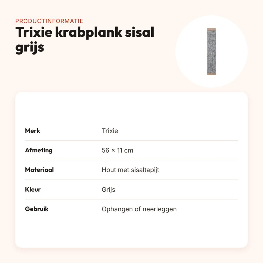 Trixie krabplank sisal grijs 56 x 11 cm – ophangbaar of neerleggen – productinformatie