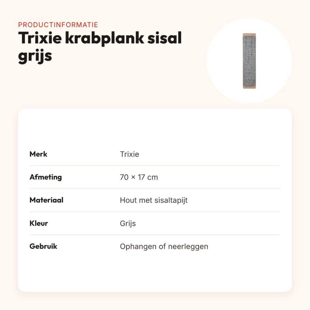 Trixie krabplank sisal grijs 70 x 17 cm – ophangbaar of neerleggen – productinformatie