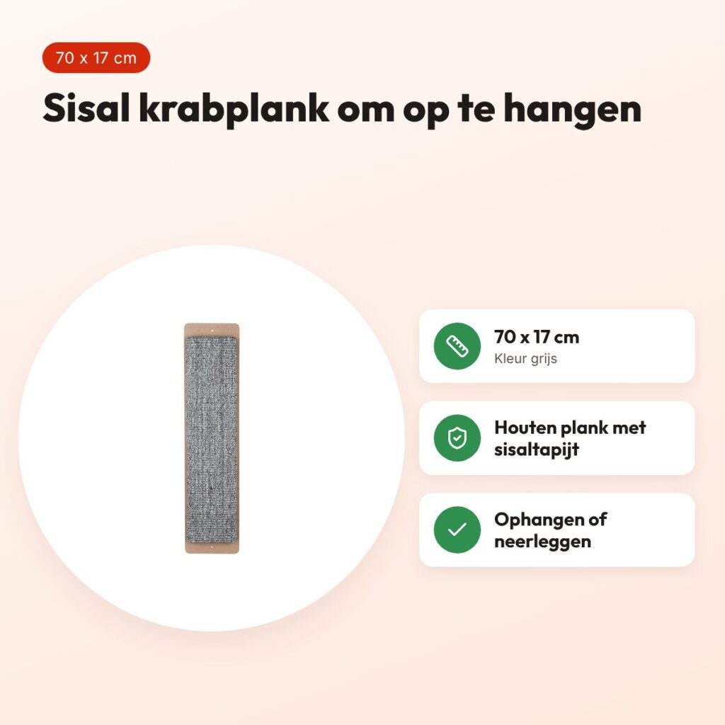 Trixie krabplank sisal grijs 70 x 17 cm – ophangbaar of neerleggen – voordelen