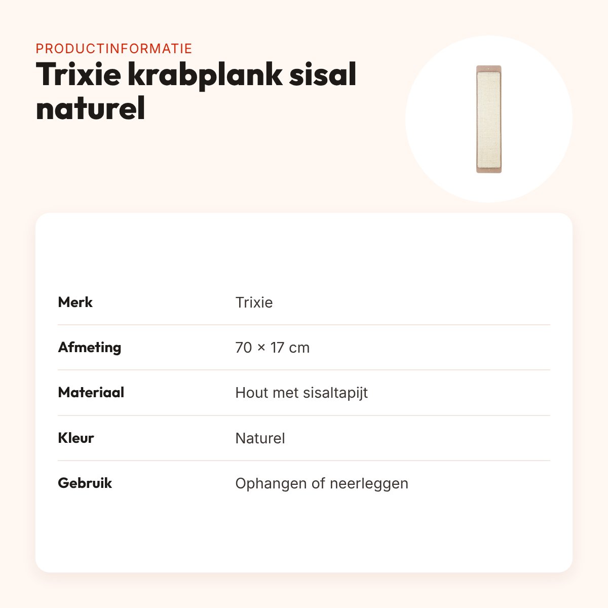 Trixie krabplank sisal naturel 70 x 17 cm – ophangbaar of neerleggen – productinformatie