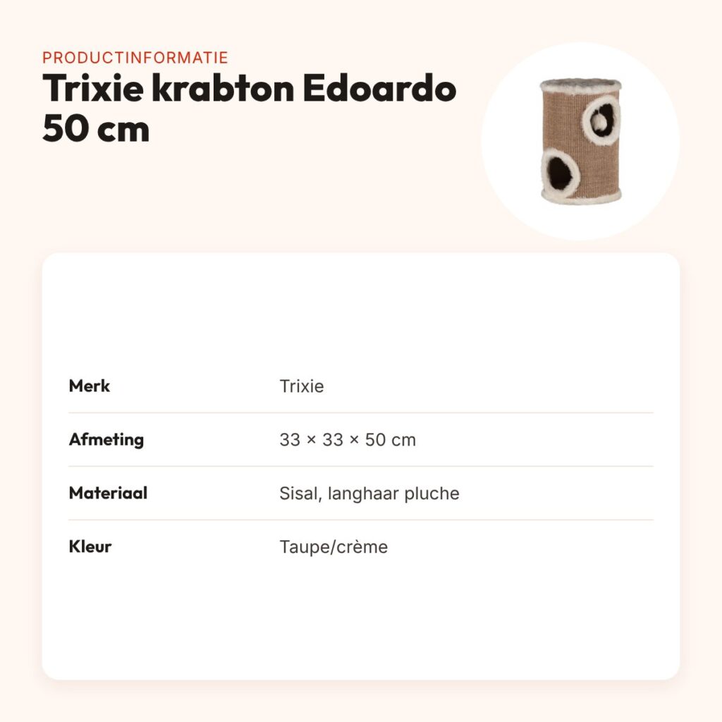 Trixie krabton Edoardo taupe/crème 33 x 33 x 50 cm – met ligplateau – productinformatie